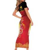 Papua New Guinea Independence Day Short Sleeve Bodycon Dress Happy Anniversary 50th Bird-of-paradise Melanesian Tattoos LT03 - Polynesian Pride