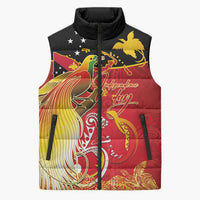 Papua New Guinea Independence Day Sleeveless Puffer Jacket Happy Anniversary 50th Bird-of-paradise Melanesian Tattoos LT03 Unisex Black - Polynesian Pride