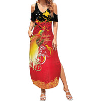 Papua New Guinea Independence Day Summer Maxi Dress Happy Anniversary 50th Bird-of-paradise Melanesian Tattoos LT03 Women Black - Polynesian Pride