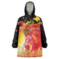 Papua New Guinea Independence Day Wearable Blanket Hoodie Happy Anniversary 50th Bird-of-paradise Melanesian Tattoos LT03 One Size Black - Polynesian Pride