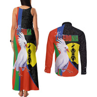 New Caledonia Couples Matching Tank Maxi Dress and Long Sleeve Button Shirt Kagu Bird and The Seal with Melanesian Culture LT03 - Polynesian Pride
