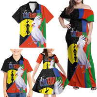 New Caledonia Family Matching Off Shoulder Maxi Dress and Hawaiian Shirt Kagu Bird and The Seal with Melanesian Culture LT03 - Polynesian Pride