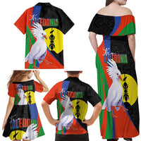 New Caledonia Family Matching Off Shoulder Maxi Dress and Hawaiian Shirt Kagu Bird and The Seal with Melanesian Culture LT03 - Polynesian Pride