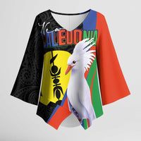 New Caledonia Kimono Sleeve Blouse Kagu Bird and The Seal with Melanesian Culture LT03 Female Black - Polynesian Pride