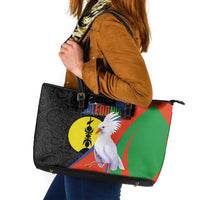 New Caledonia Leather Tote Bag Kagu Bird and The Seal with Melanesian Culture LT03 Black - Polynesian Pride