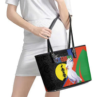 New Caledonia Leather Tote Bag Kagu Bird and The Seal with Melanesian Culture LT03 - Polynesian Pride