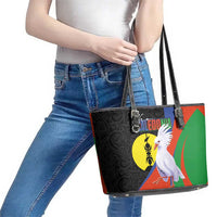 New Caledonia Leather Tote Bag Kagu Bird and The Seal with Melanesian Culture LT03 - Polynesian Pride