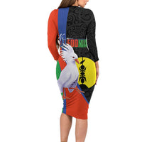 New Caledonia Long Sleeve Bodycon Dress Kagu Bird and The Seal with Melanesian Culture LT03 - Polynesian Pride