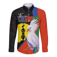 New Caledonia Long Sleeve Button Shirt Kagu Bird and The Seal with Melanesian Culture LT03 Unisex Black - Polynesian Pride