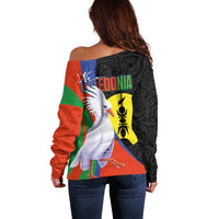 New Caledonia Off Shoulder Sweater Kagu Bird and The Seal with Melanesian Culture LT03 - Polynesian Pride