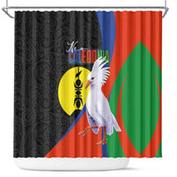 New Caledonia Shower Curtain Kagu Bird and The Seal with Melanesian Culture LT03 Black - Polynesian Pride