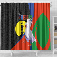 New Caledonia Shower Curtain Kagu Bird and The Seal with Melanesian Culture LT03 - Polynesian Pride