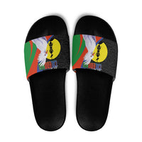 New Caledonia Slide Sandals Kagu Bird and The Seal with Melanesian Culture LT03 Black - Polynesian Pride
