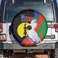 New Caledonia Spare Tire Cover Kagu Bird and The Seal with Melanesian Culture LT03 Black - Polynesian Pride