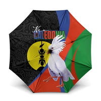 New Caledonia Umbrella Kagu Bird and The Seal with Melanesian Culture LT03 One Size Folded 11.42 inch Opened Diameter 37.4 inch Black - Polynesian Pride