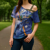 Marshall Islands Manit Day Cross Shoulder Shirt Grunge National Flag with Whales and Tribal Tattoos LT03 - Polynesian Pride