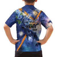 Marshall Islands Manit Day Family Matching Tank Maxi Dress and Hawaiian Shirt Grunge National Flag with Whales and Tribal Tattoos LT03 - Polynesian Pride