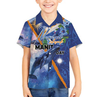 Marshall Islands Manit Day Family Matching Tank Maxi Dress and Hawaiian Shirt Grunge National Flag with Whales and Tribal Tattoos LT03 Son's Shirt Blue - Polynesian Pride