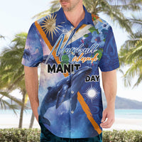 Marshall Islands Manit Day Hawaiian Shirt Grunge National Flag with Whales and Tribal Tattoos LT03 - Polynesian Pride