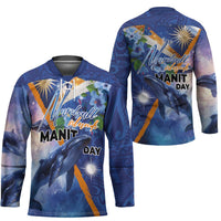 Marshall Islands Manit Day Hockey Jersey Grunge National Flag with Whales and Tribal Tattoos LT03 - Polynesian Pride
