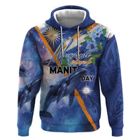 Marshall Islands Manit Day Hoodie Grunge National Flag with Whales and Tribal Tattoos LT03 Pullover Hoodie Blue - Polynesian Pride