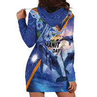Marshall Islands Manit Day Hoodie Dress Grunge National Flag with Whales and Tribal Tattoos LT03 - Polynesian Pride