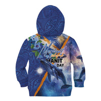 Marshall Islands Manit Day Kid Hoodie Grunge National Flag with Whales and Tribal Tattoos LT03 - Polynesian Pride