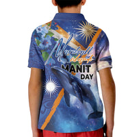 Marshall Islands Manit Day Kid Polo Shirt Grunge National Flag with Whales and Tribal Tattoos LT03 - Polynesian Pride