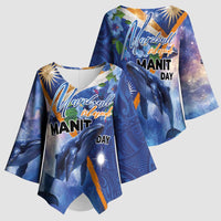 Marshall Islands Manit Day Kimono Sleeve Blouse Grunge National Flag with Whales and Tribal Tattoos LT03 - Polynesian Pride