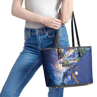 Marshall Islands Manit Day Leather Tote Bag Grunge National Flag with Whales and Tribal Tattoos LT03 - Polynesian Pride