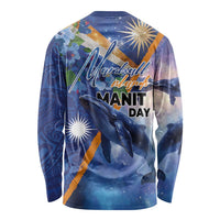 Marshall Islands Manit Day Long Sleeve Shirt Grunge National Flag with Whales and Tribal Tattoos LT03 - Polynesian Pride