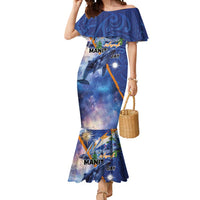 Marshall Islands Manit Day Mermaid Dress Grunge National Flag with Whales and Tribal Tattoos LT03 Women Blue - Polynesian Pride