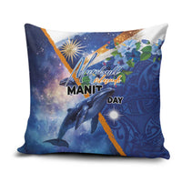 Marshall Islands Manit Day Pillow Cover Grunge National Flag with Whales and Tribal Tattoos LT03 Blue - Polynesian Pride