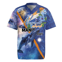 Marshall Islands Manit Day Rugby Jersey Grunge National Flag with Whales and Tribal Tattoos LT03 Blue - Polynesian Pride