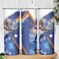 Marshall Islands Manit Day Skinny Tumbler Grunge National Flag with Whales and Tribal Tattoos LT03 - Polynesian Pride
