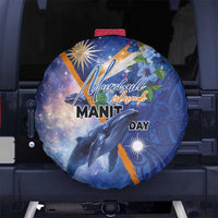 Marshall Islands Manit Day Spare Tire Cover Grunge National Flag with Whales and Tribal Tattoos LT03 No hole Blue - Polynesian Pride