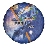 Marshall Islands Manit Day Spare Tire Cover Grunge National Flag with Whales and Tribal Tattoos LT03 - Polynesian Pride