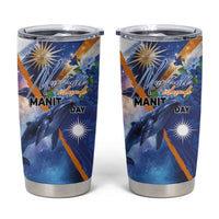 Marshall Islands Manit Day Tumbler Cup Grunge National Flag with Whales and Tribal Tattoos LT03 Blue - Polynesian Pride
