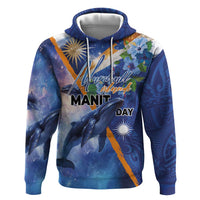 Marshall Islands Manit Day Zip Hoodie Grunge National Flag with Whales and Tribal Tattoos LT03 Pullover Hoodie Blue - Polynesian Pride