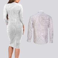 Samoan Culture-Lotu Tamaiti Couples Matching Long Sleeve Bodycon Dress and Long Sleeve Button Shirt Siapo and Polynesian Art Tattoos LT03 - Polynesian Pride