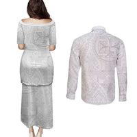 Samoan Culture-Lotu Tamaiti Couples Matching Puletasi and Long Sleeve Button Shirt Siapo and Polynesian Art Tattoos LT03 - Polynesian Pride