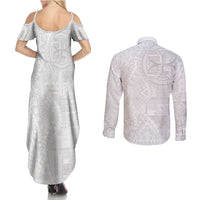 Samoan Culture-Lotu Tamaiti Couples Matching Summer Maxi Dress and Long Sleeve Button Shirt Siapo and Polynesian Art Tattoos LT03 - Polynesian Pride