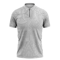 Samoan Culture-Lotu Tamaiti Zipper Polo Shirt Siapo and Polynesian Art Tattoos LT03 White - Polynesian Pride