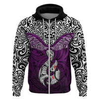 Custom Aotearoa New Zealand Hoodie Silver Fern and Matau with Maori Tribal Pink Style LT03 Zip Hoodie Pink - Polynesian Pride