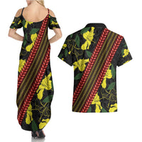 Samoan Culture Couples Matching Summer Maxi Dress and Hawaiian Shirt Hibiscus and Ula Fala with Tapa Pattern Black Color LT03 - Polynesian Pride