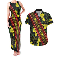 Samoan Culture Couples Matching Tank Maxi Dress and Hawaiian Shirt Hibiscus and Ula Fala with Tapa Pattern Black Color LT03 Black - Polynesian Pride