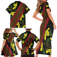 Samoan Culture Family Matching Short Sleeve Bodycon Dress and Hawaiian Shirt Hibiscus and Ula Fala with Tapa Pattern Black Color LT03 - Polynesian Pride
