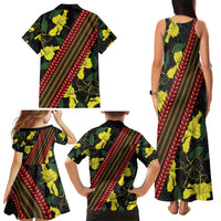 Samoan Culture Family Matching Tank Maxi Dress and Hawaiian Shirt Hibiscus and Ula Fala with Tapa Pattern Black Color LT03 - Polynesian Pride