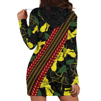 Samoan Culture Hoodie Dress Hibiscus and Ula Fala with Tapa Pattern Black Color LT03 - Polynesian Pride