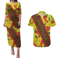 Samoan Culture Couples Matching Puletasi and Hawaiian Shirt Hibiscus and Ula Fala with Tapa Pattern YellowColor LT03 Yellow - Polynesian Pride